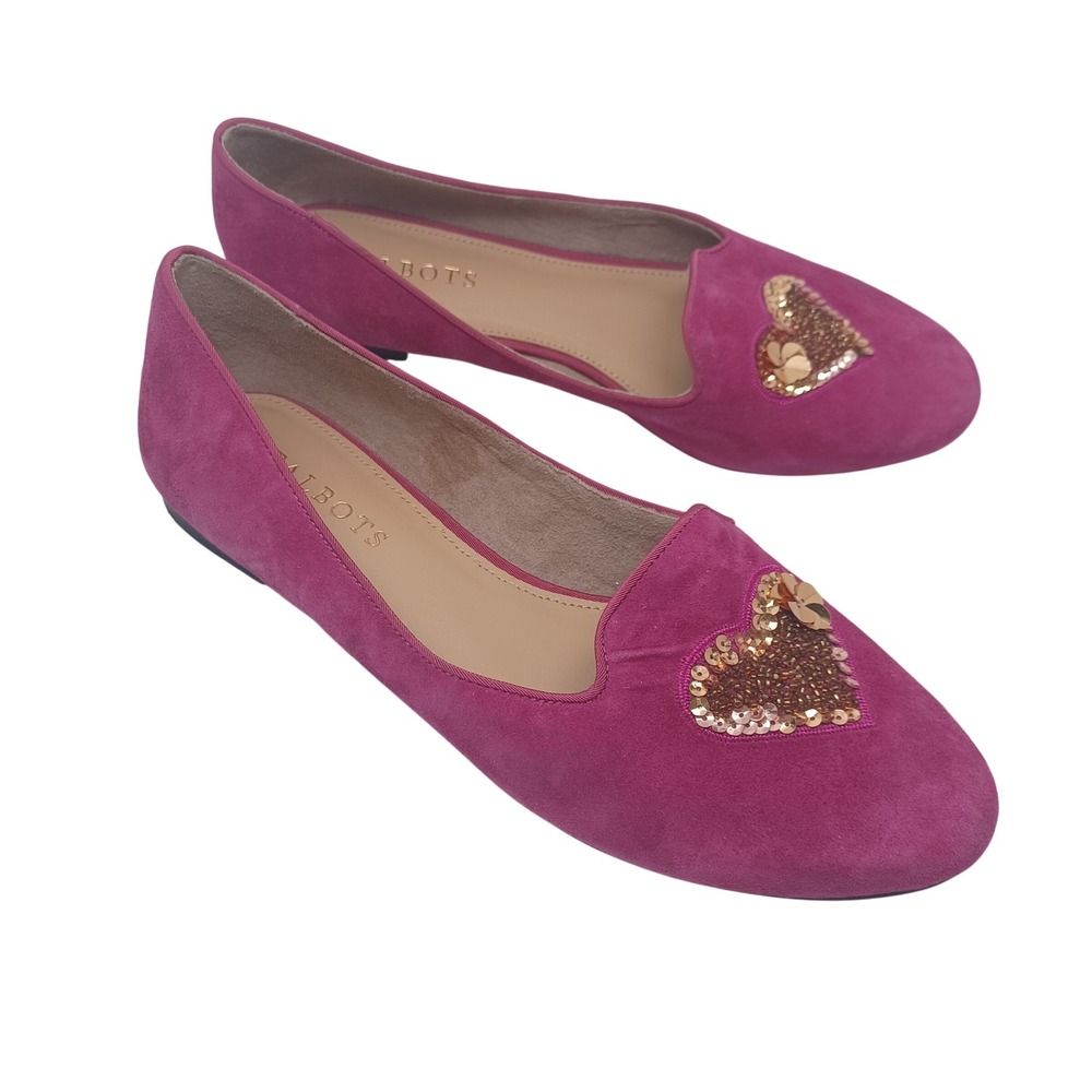 Talbots Womens Pink Suede Heart Sequin Smoking Flat Loafers Round Toe Shoes 7.5M